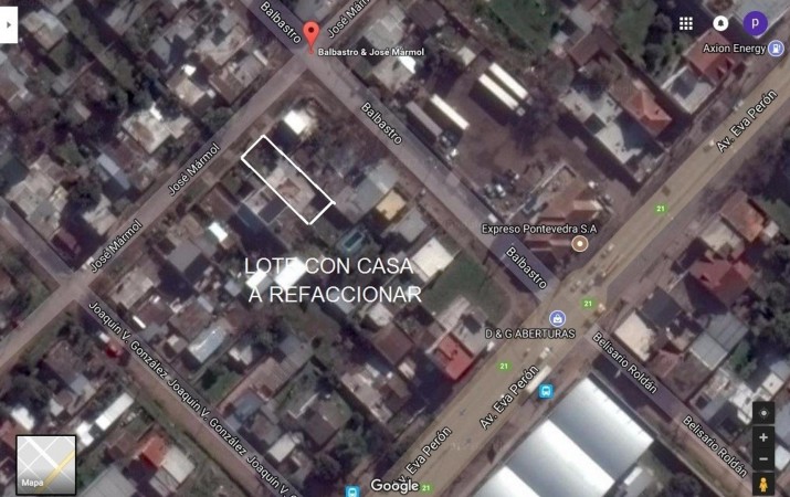 EXC. LOTE Y CASA A REFACCIONAR!!OPORTUNIDAD INMEJORABLE UBICACION A 1/2 CUADRA DE EVA PERON(RUTA 21)